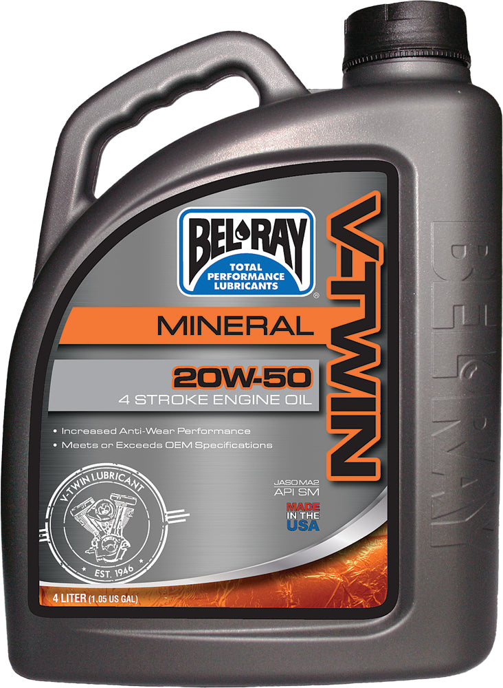BEL-RAY V-TWIN MINERAL OIL 20W50 4L (4/CASE SOLD EA)