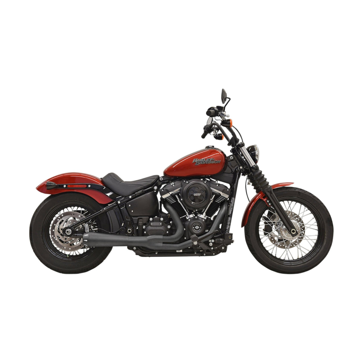 Bassani Road Rage 1S72RB black 2-into-1 exhaust installed on Softail