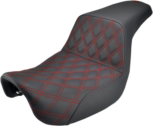 Full view of Saddlemen Step-Up Dyna seat with red stitching 806-04-172RD