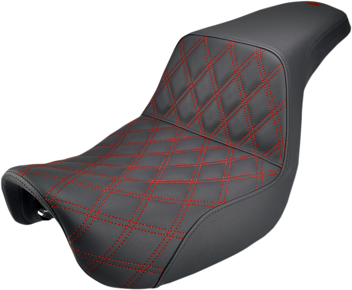 Full view of Saddlemen Step-Up Dyna seat with red stitching 806-04-172RD