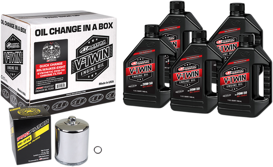 Maxima Racing Oil Quick Change M8 Synthetic 20W-50 Oil Change Kit - Chrome Filter | 90129015PC — supplier product image; verify listed configuration