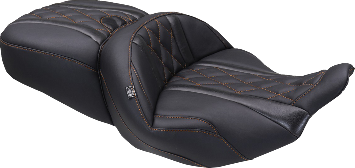 Mustang Deluxe One-Piece, 2-Up Seat - Diamond - Mandarin Orange Stitch - FLT/FLH '23-'25