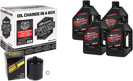 Maxima Racing Oil Quick Change Twin Cam Synthetic 20W-50 Oil Change Kit - Black Filter | 90119014PB — supplier product image; verify listed configuration