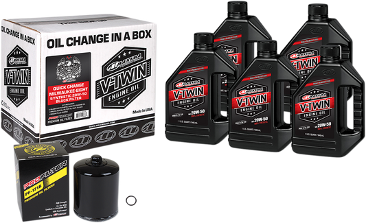 Maxima Racing Oil Quick Change M8 Synthetic 20W-50 Oil Change Kit - Black Filter | 90129015PB — supplier product image; verify listed configuration