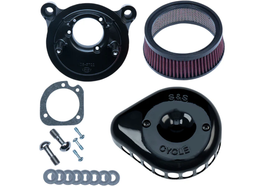 S&S Cycle Mini Teardrop Stealth Air Cleaner Kit - Black - Harley Davidson Fits 07-17 Twin Cam (Cable Throttle) for Harley-Dav