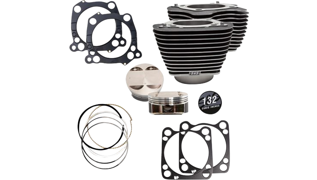 S&S CYCLE 910-0845A 132" Cylinder Kit - 4.500" Stroke - Wrinkle Black w/Highlighted Fins - M8 for Harley-Davidson Engines – b
