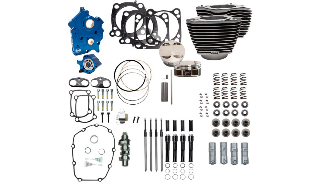 S&S Cycle 124" Chain Drive Power Package, Wrinkle Black W/Highlighted Fins, Fits 17-20 Water Cooled M-Eight Engines With Black Pushrod Tubes