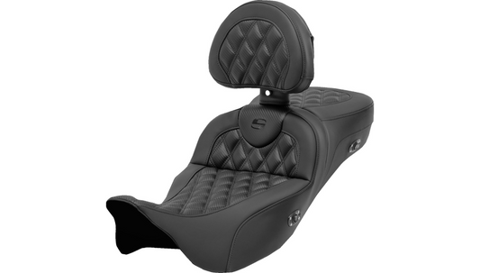 SADDLEMEN 0801-1699 808-07CF-184RHCRoadsofa™ Seat Roadsofa™ Extended Reach Seat - with Backrest - Lattice Stitch - Carbon Fiber - FL '08-'23