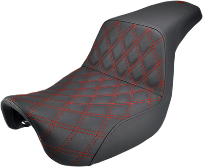 Full view of Saddlemen Step-Up Dyna seat with red stitching 806-04-172RD